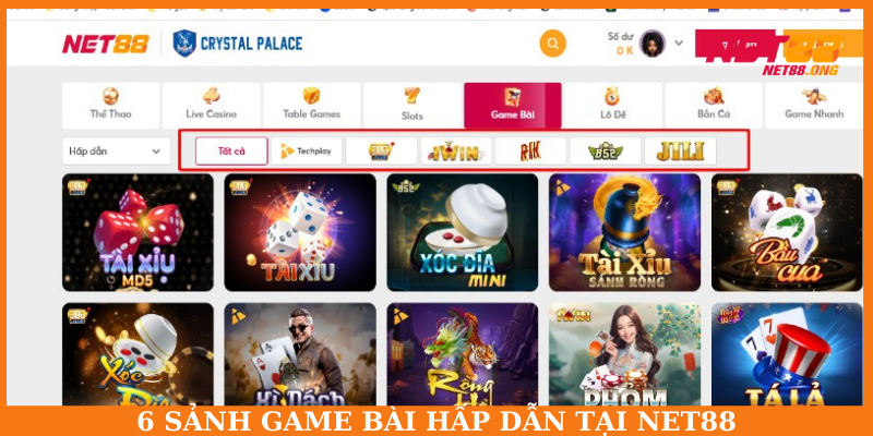 Game bài với sự góp mặt của 6 nhà cung cấp nổi tiếng