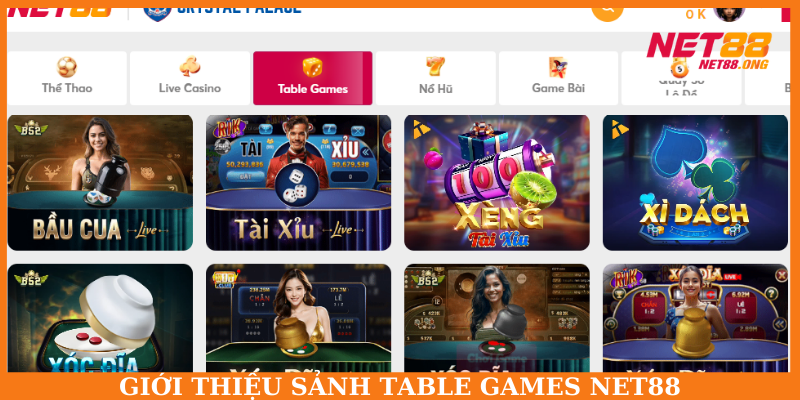 Giới thiệu giao diện sảnh Table Games NET88
