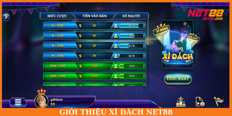 Xì Dách là trò chơi đình đám nhất sàn giải trí NET88