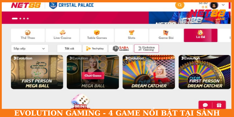 4 game quốc tế nổi bật tại sảnh Evolution Gaming