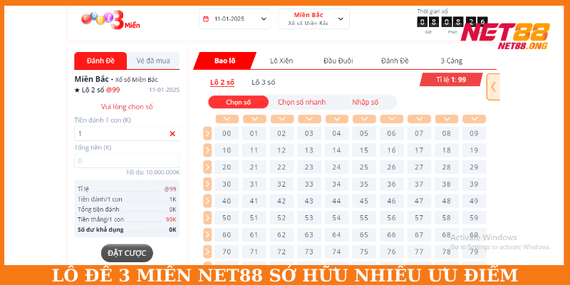 Lô đề 3 miền NET88 được hội viên yêu thích với các ưu điểm nổi trội